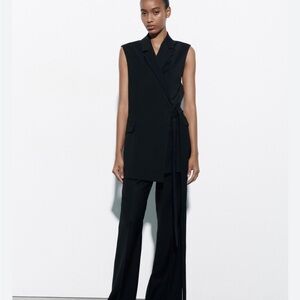 Zara black long belted vest size XS